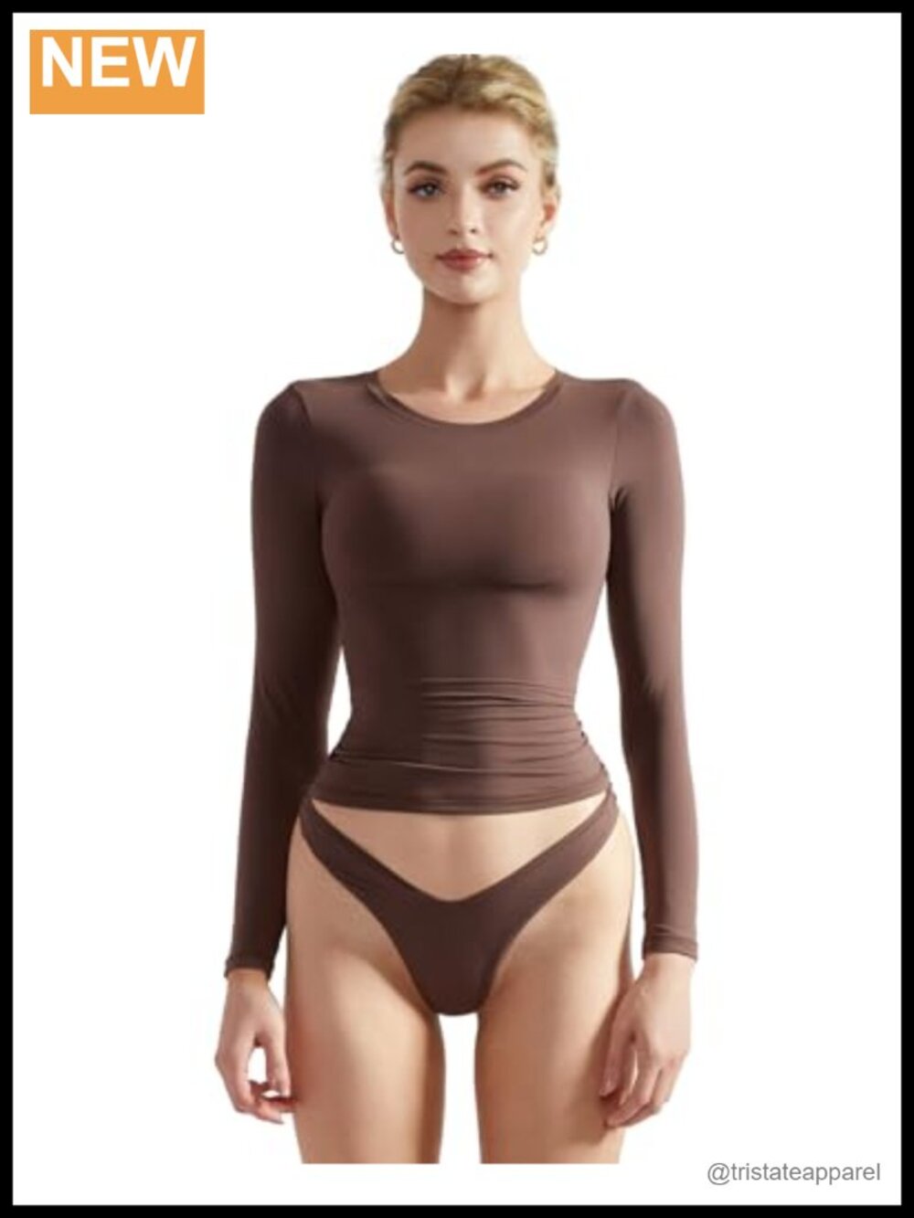 Double Lined Buttery Soft Fitted Crew Neck Long Sleeve Crop Top